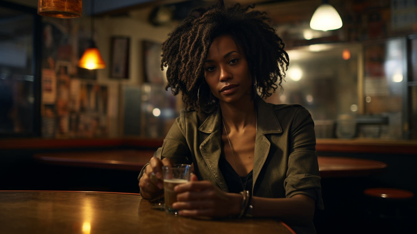 Beautiful black woman in a bar