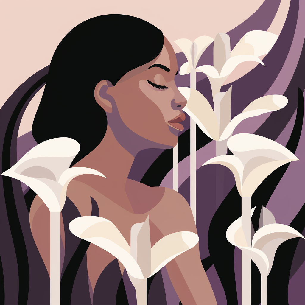 Illustration of a black woman with calla lilies