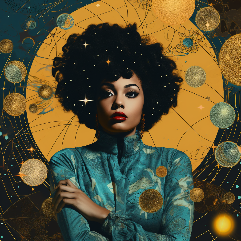 Stunning black woman in celestial pop art style