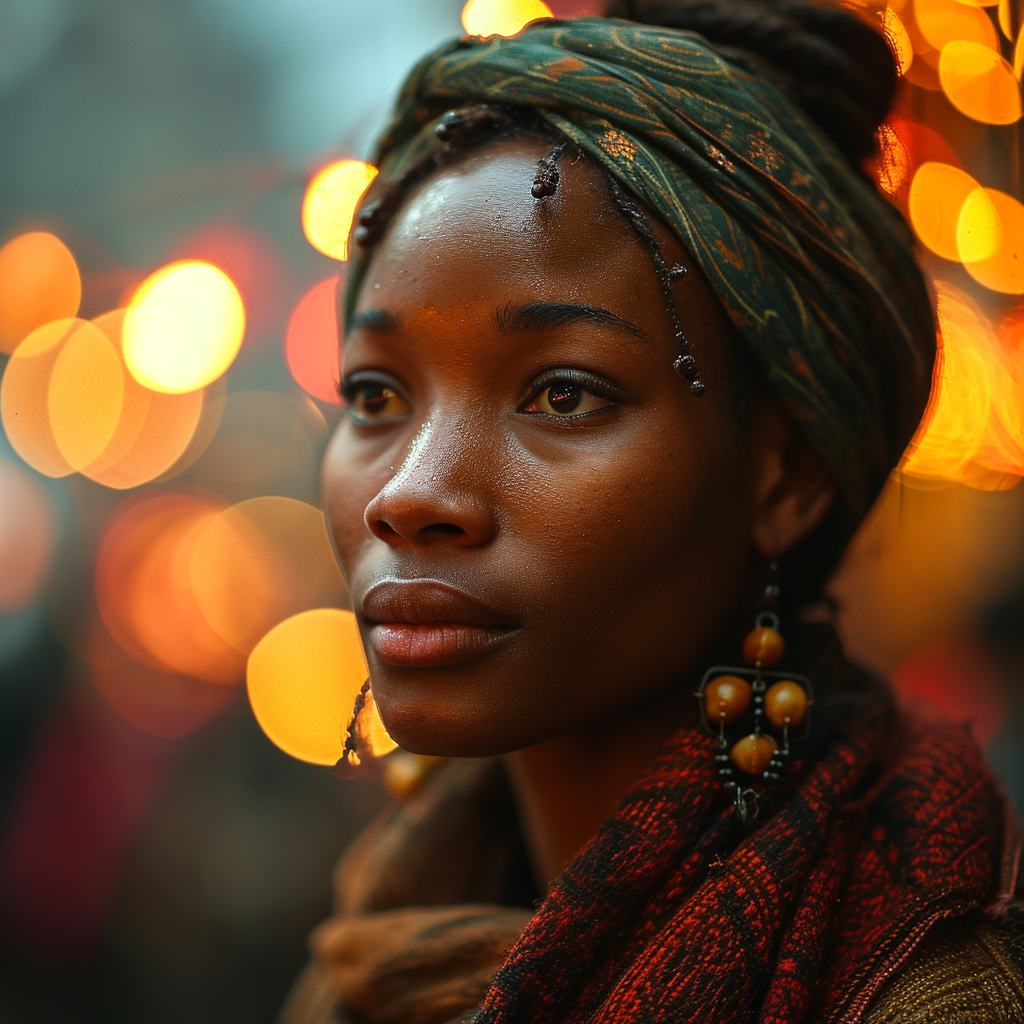 Beautiful Black Woman Celebrating New Year's with Fireworks