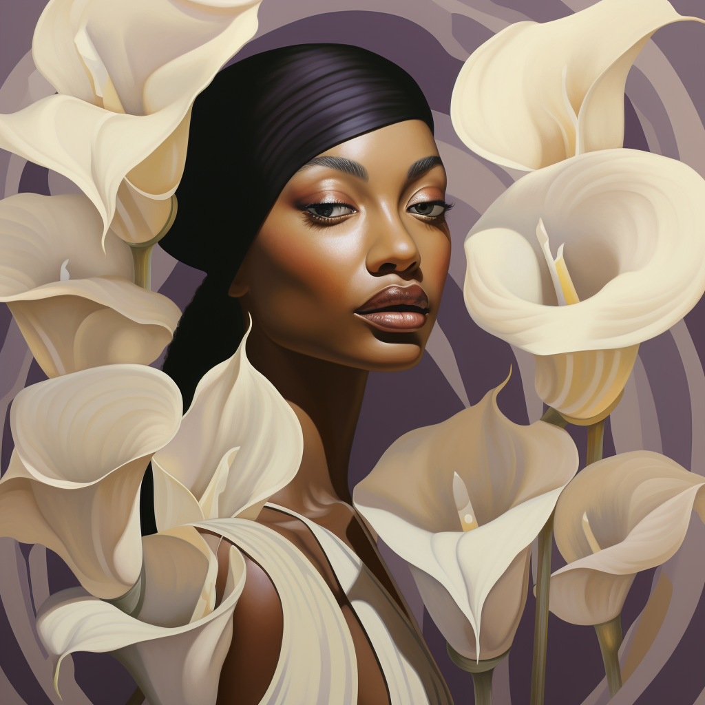 Illustration of Black Woman with Indian Calla Lilies