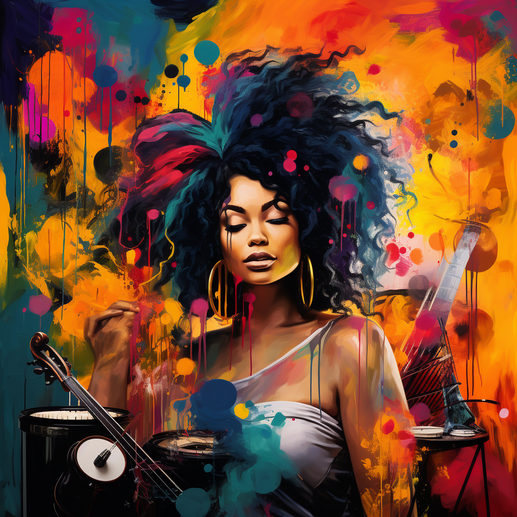 Black woman muse surrounded by artistic tools