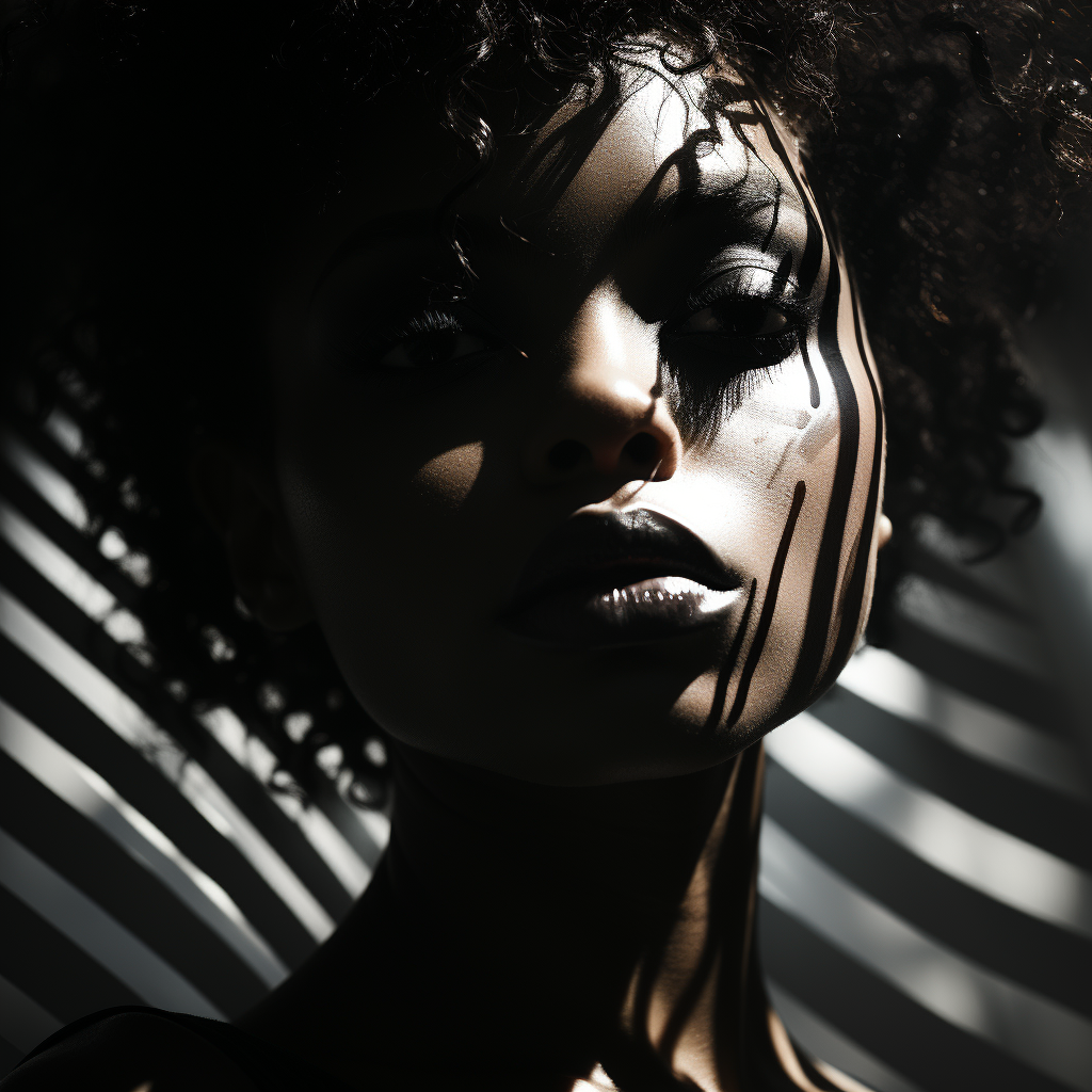 Black Woman with Dramatic Shadows and Abstract Lines