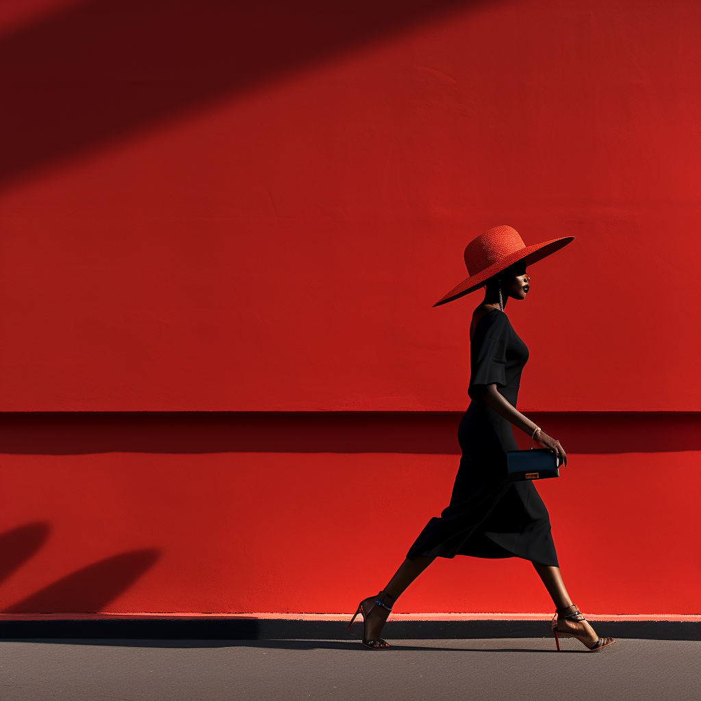 Side view of black woman in red dress