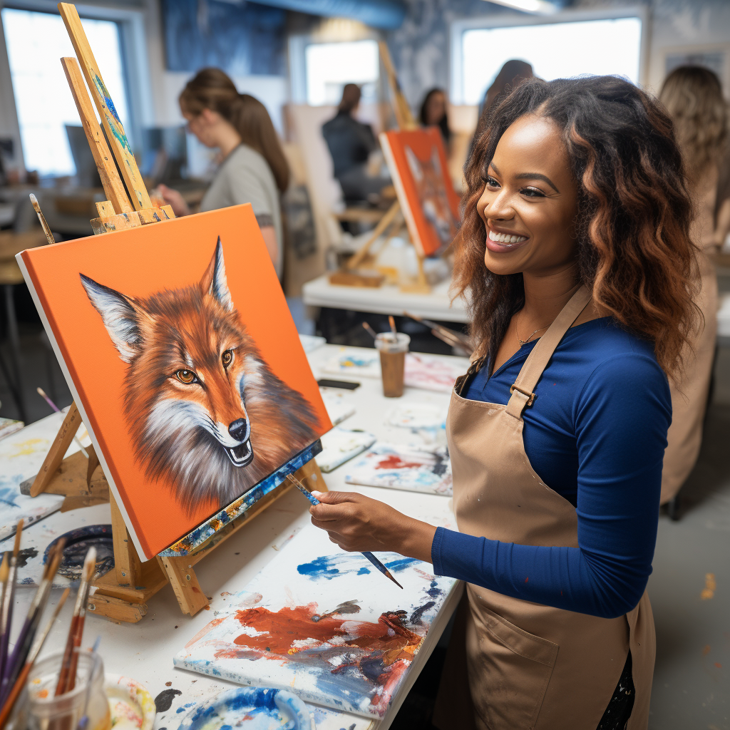 Black woman teaching painting red fox