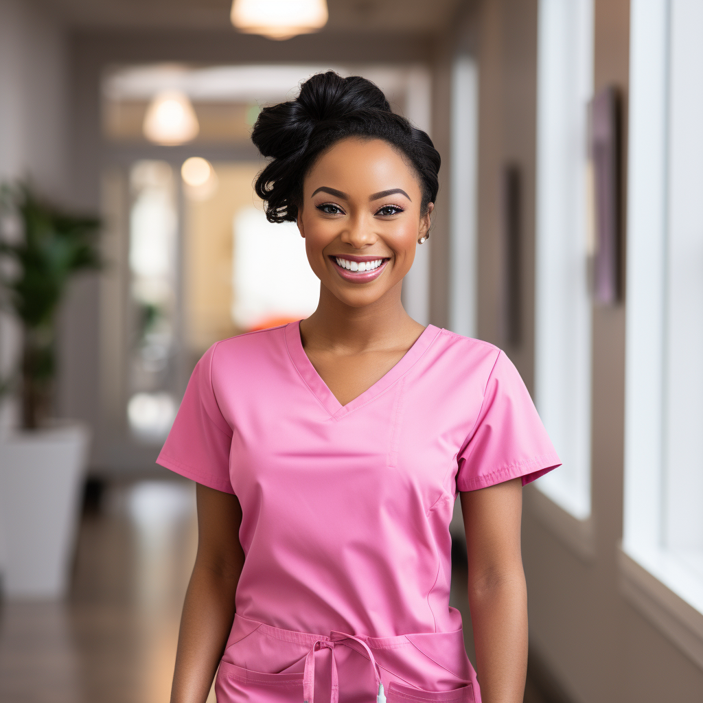 Smiling black woman in hallway