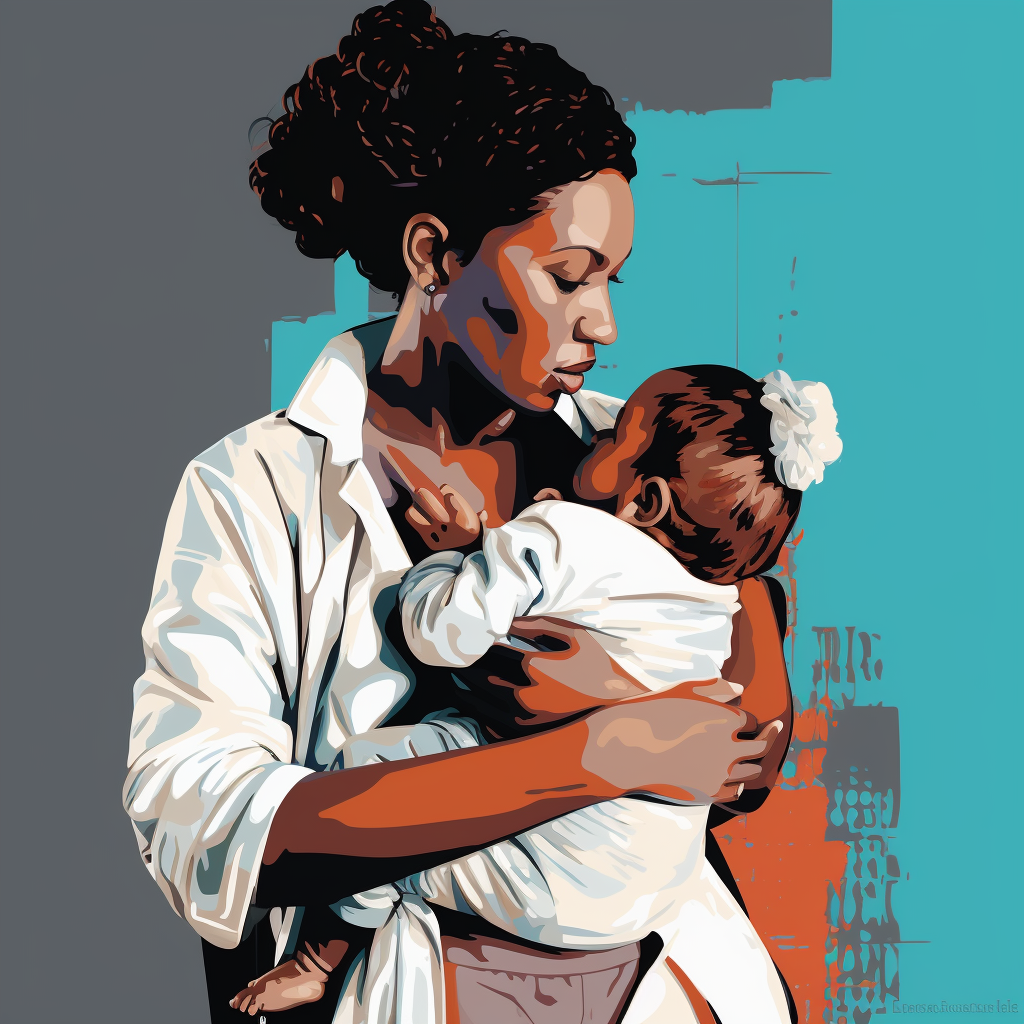 Black woman doctor holding a newborn baby