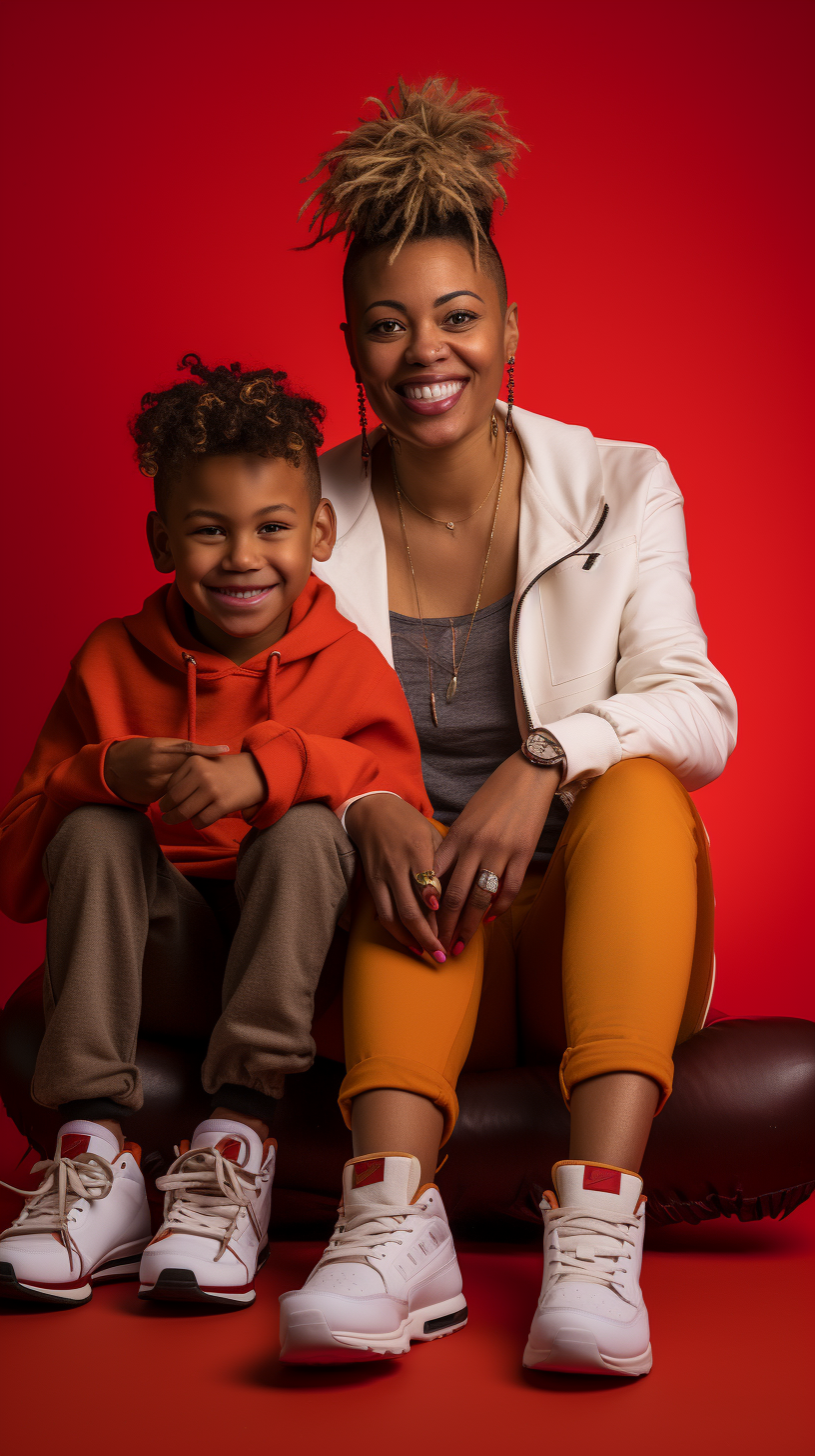 Black woman playing Playstation with son