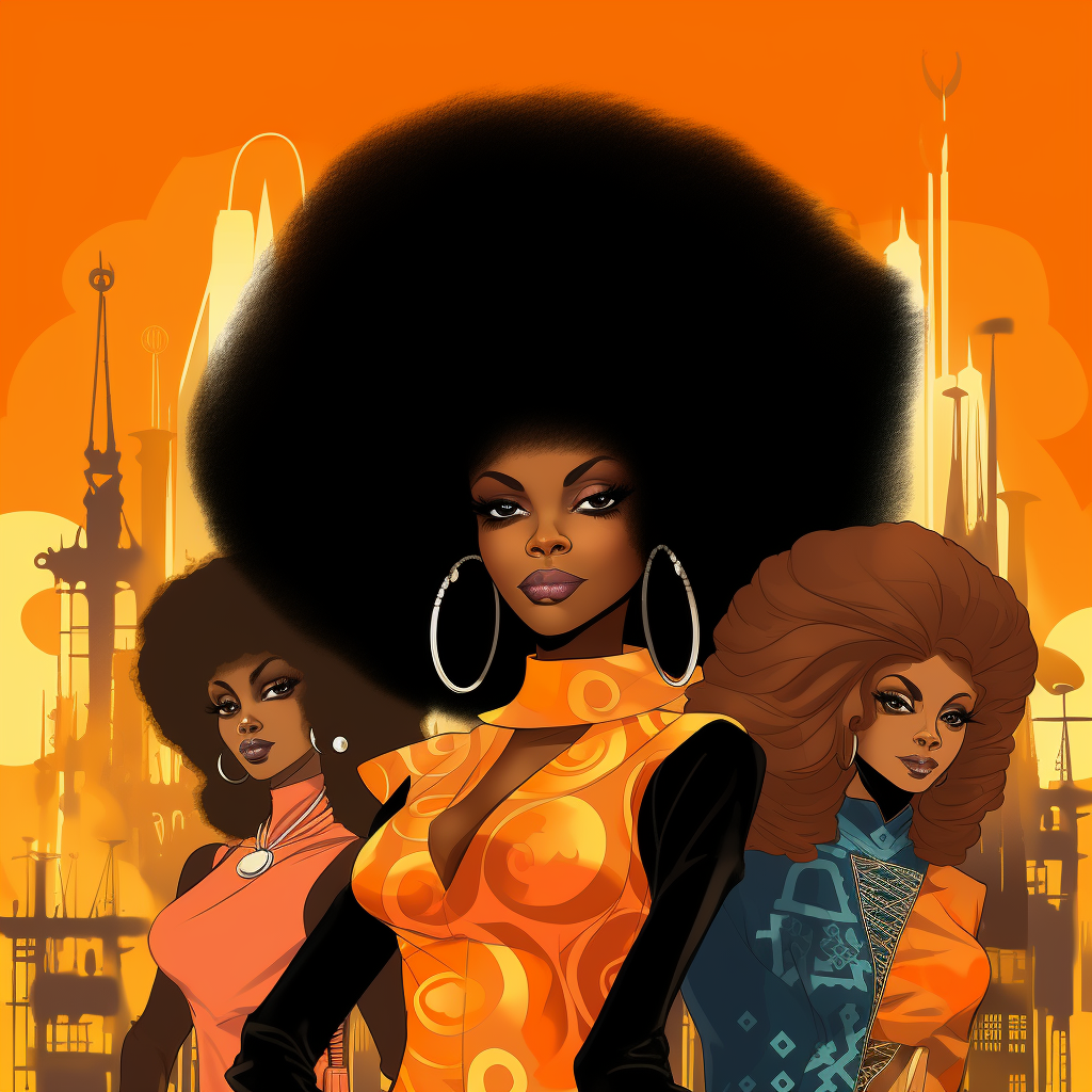 Halloween themed black women futurism cartoon image