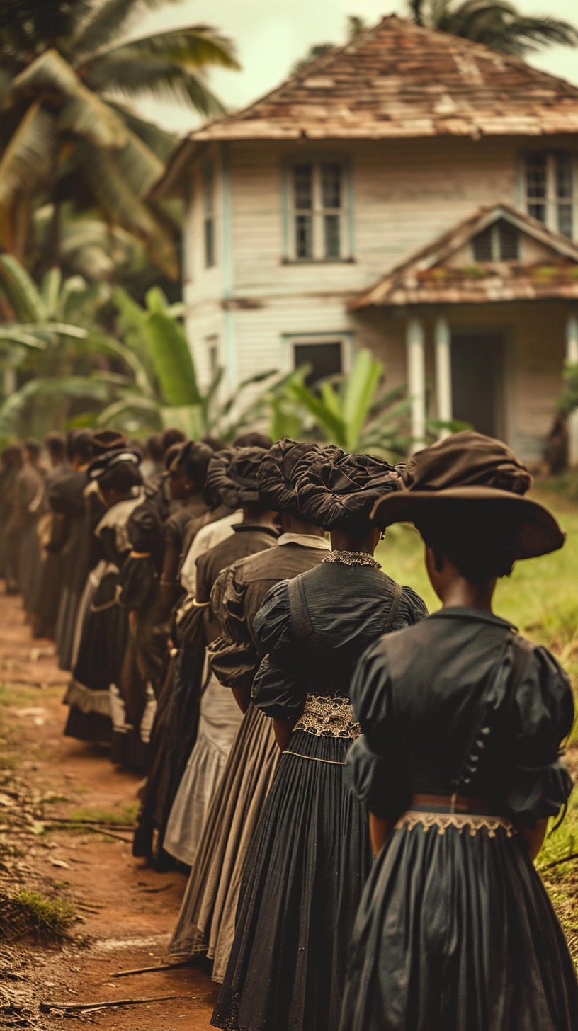 Black women in front of house