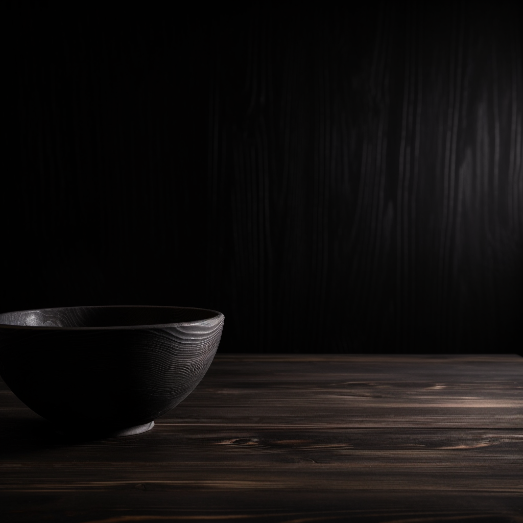 Empty black wood table on black wall