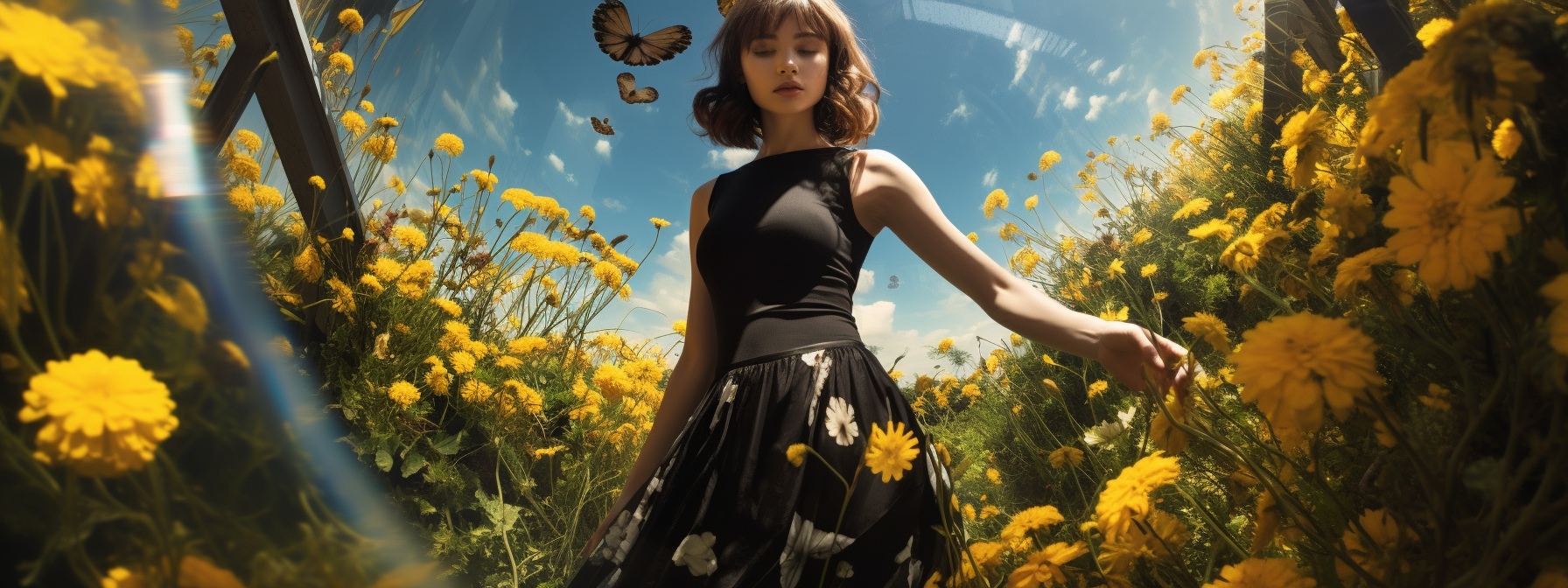 Woman in Black and Yellow Dress Trapped in Glass Sphere