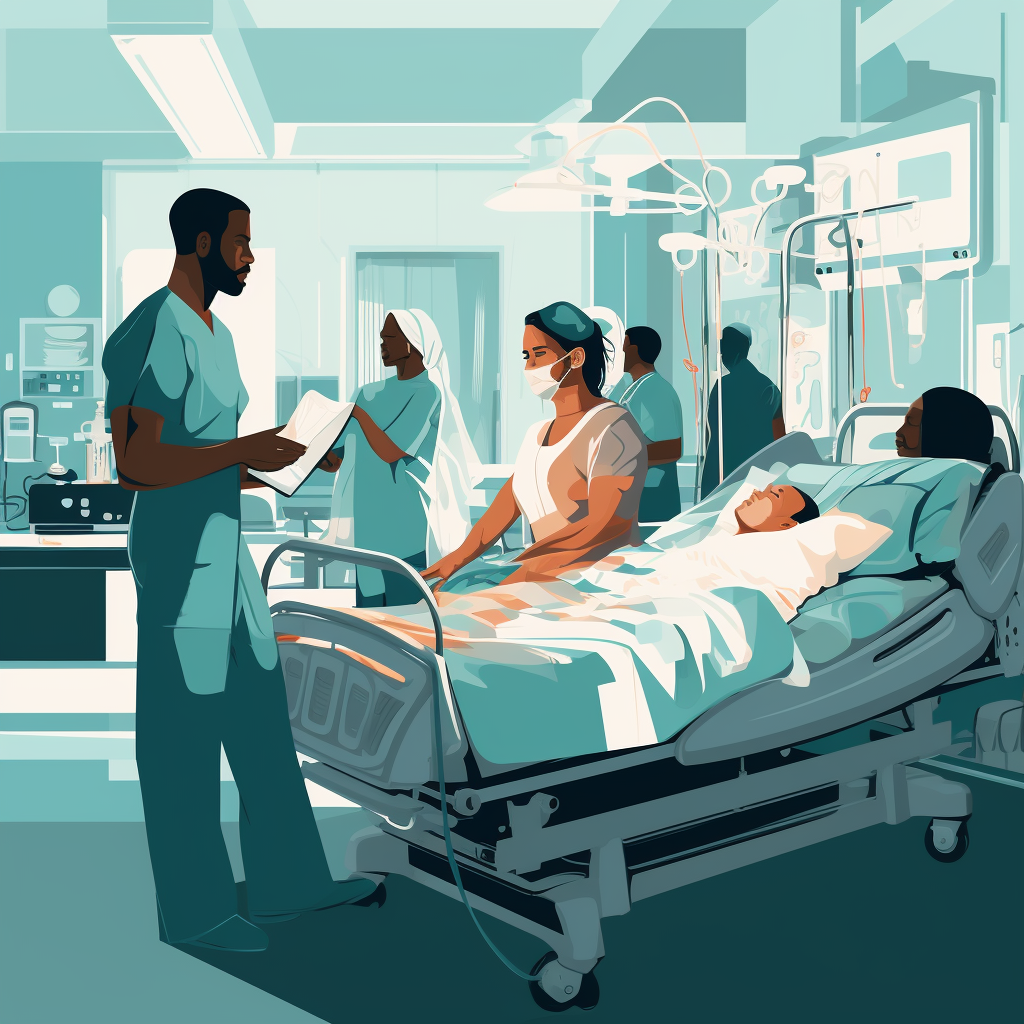 Black American doctors with patients in hospital