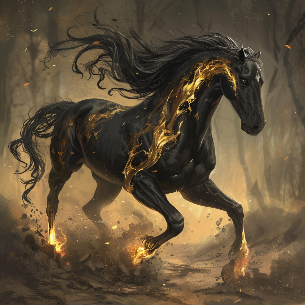 Black and Amber Stallion in Dynamic Pose