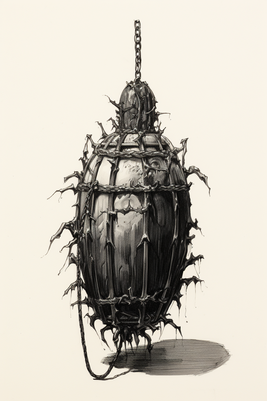 Vintage grenade ink pen illustration by Dore