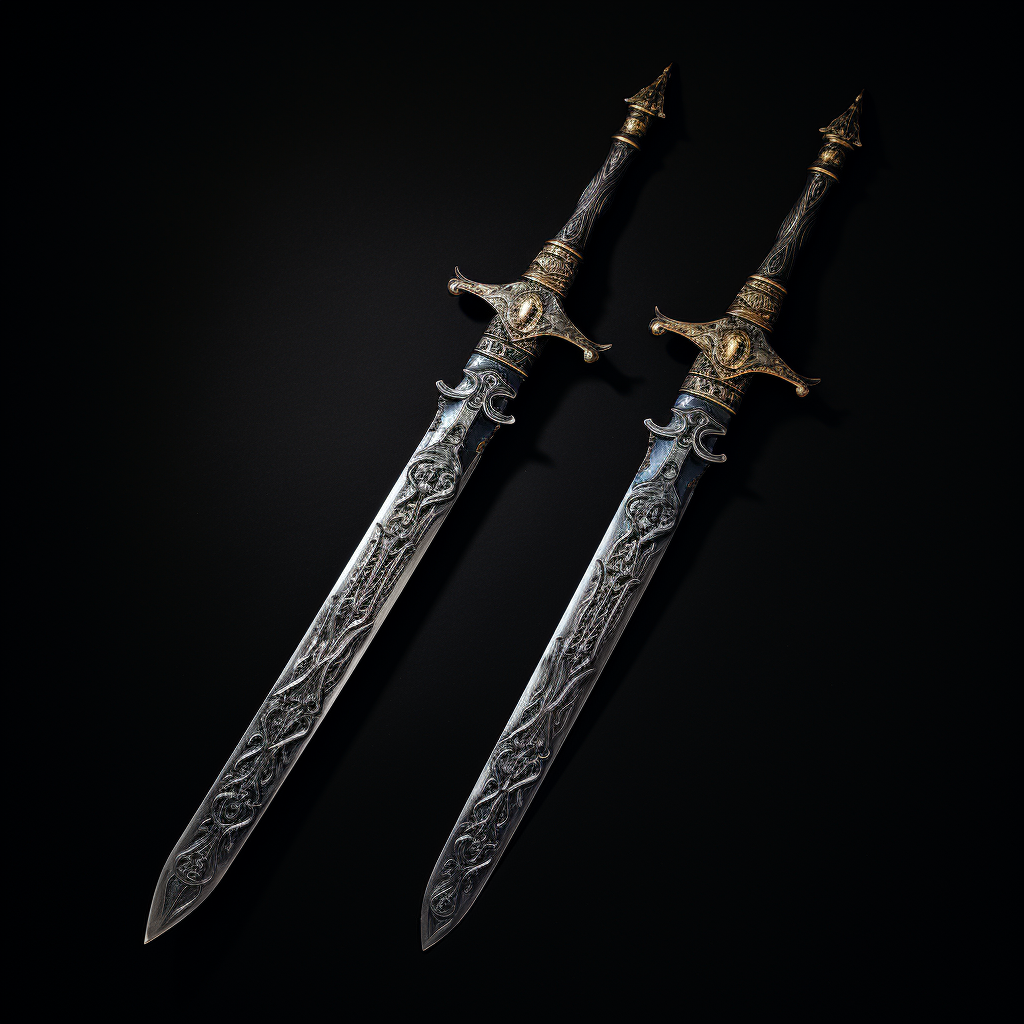 Two War Metal Swords on Black Background