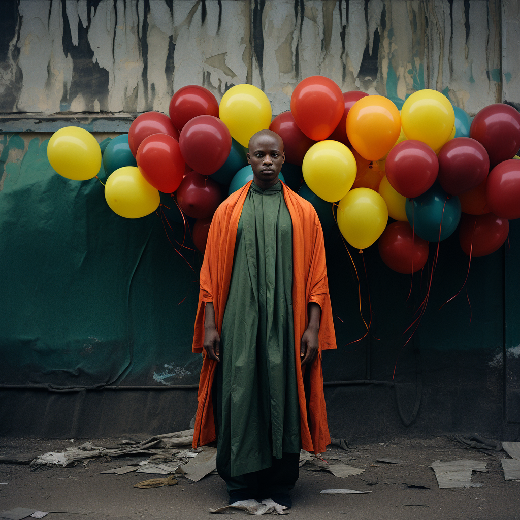 Black Bald Man with Agbada and Balloon