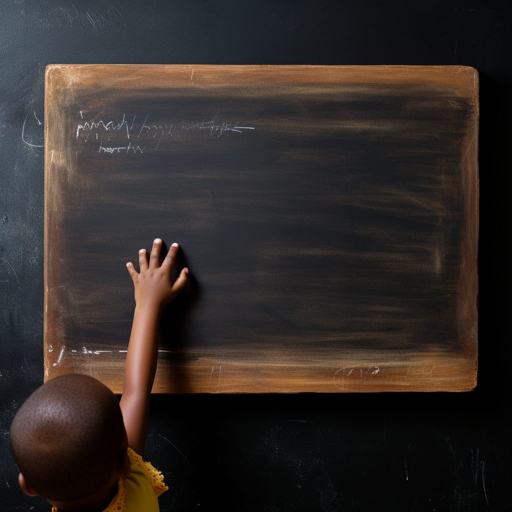 Black child writing on chalkboard