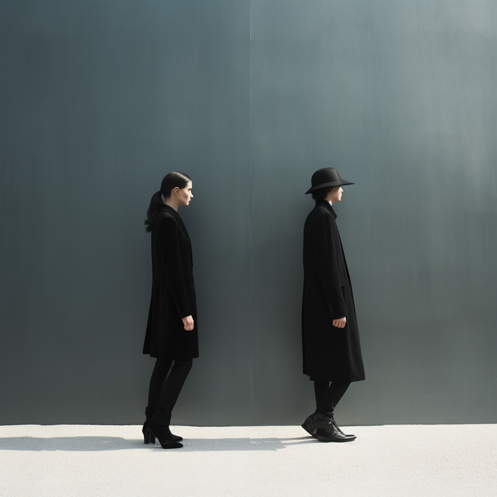 Two people in black clothes walking