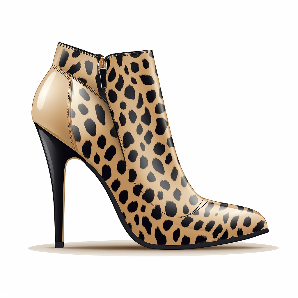 Fashionable black high heel ankle boots on leopard print