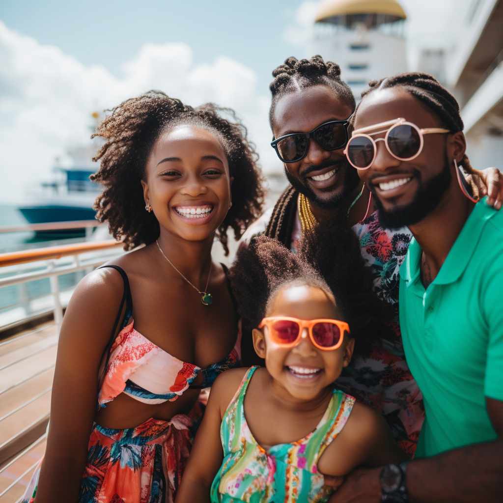 Happy black family on cruise vacation