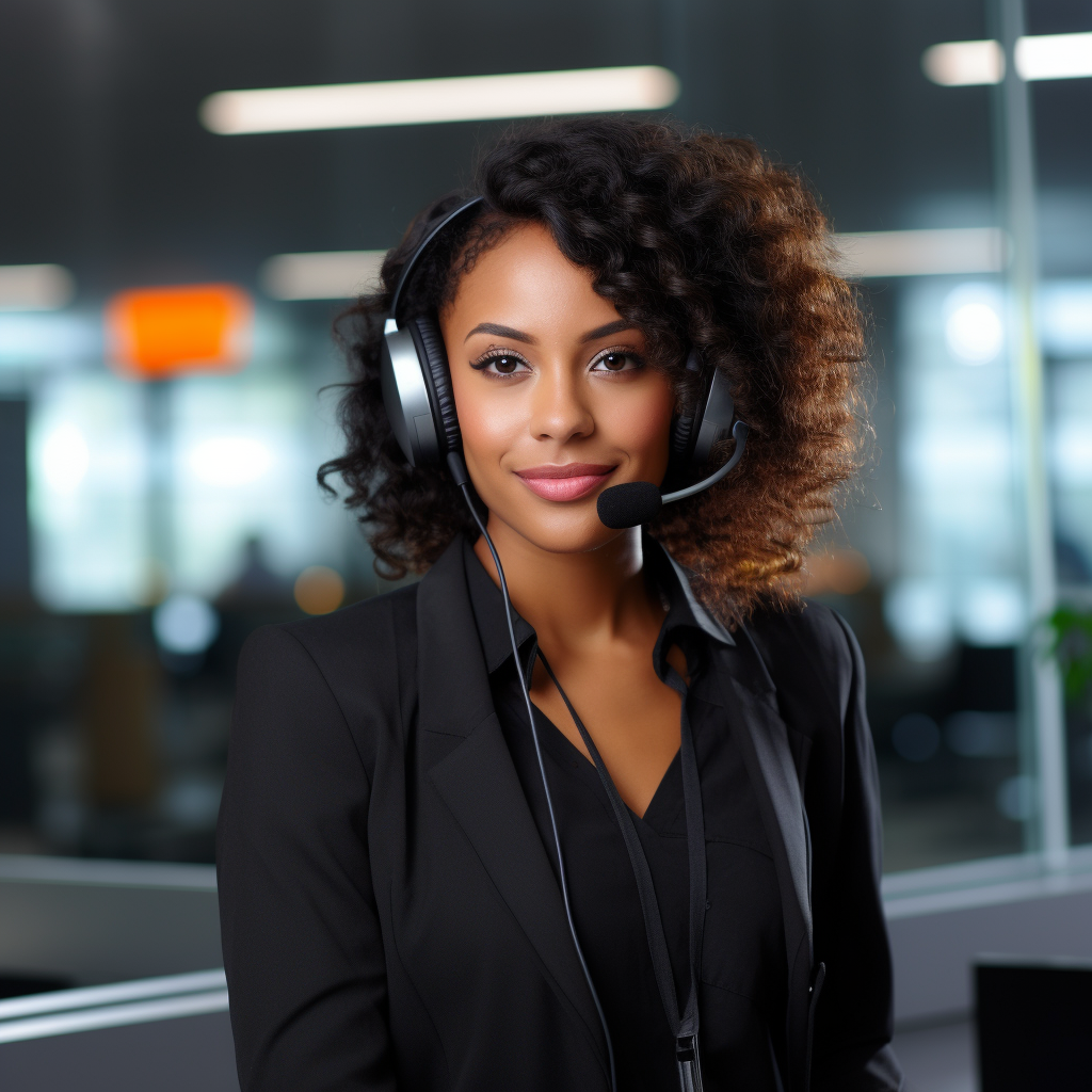 Black female call center agent wearing headset