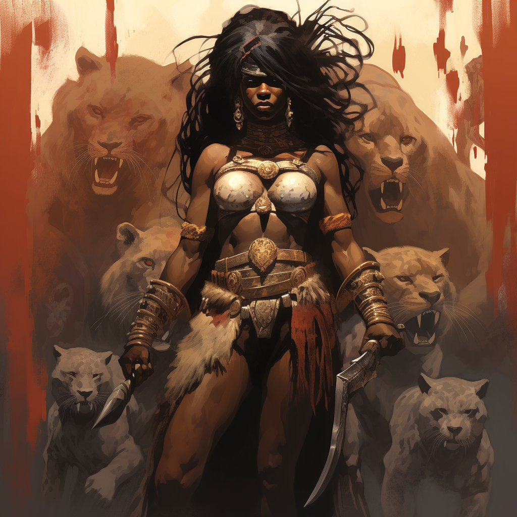 Black Superhero Commanding Animals in Tribal Costume