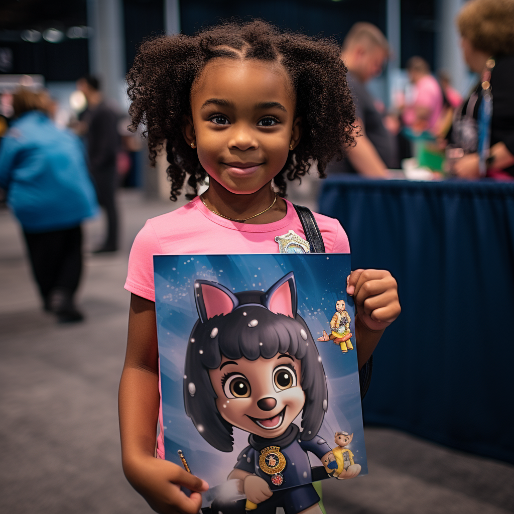 Black girl posing with Paw Patrol poster