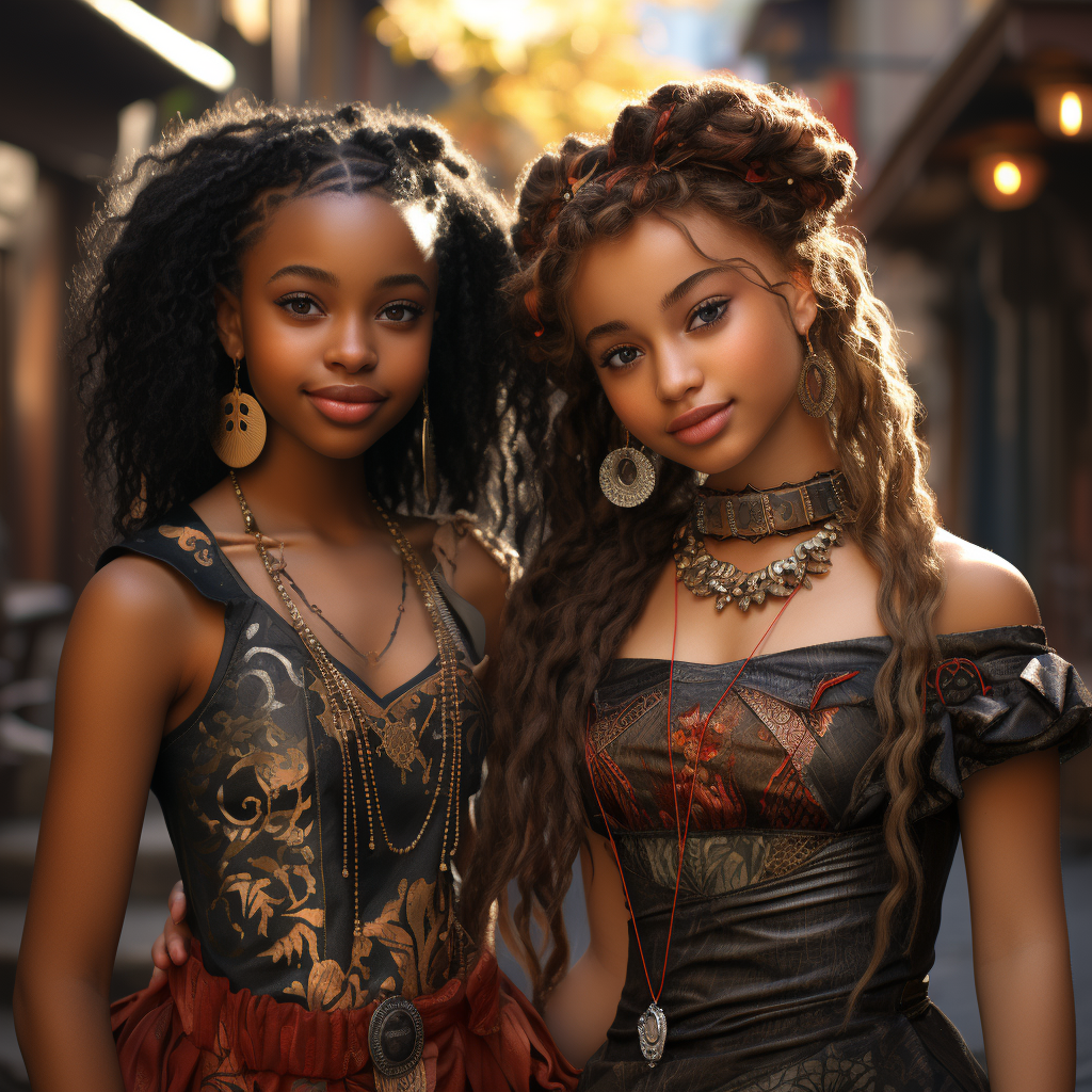 Three young Black girls in dresses