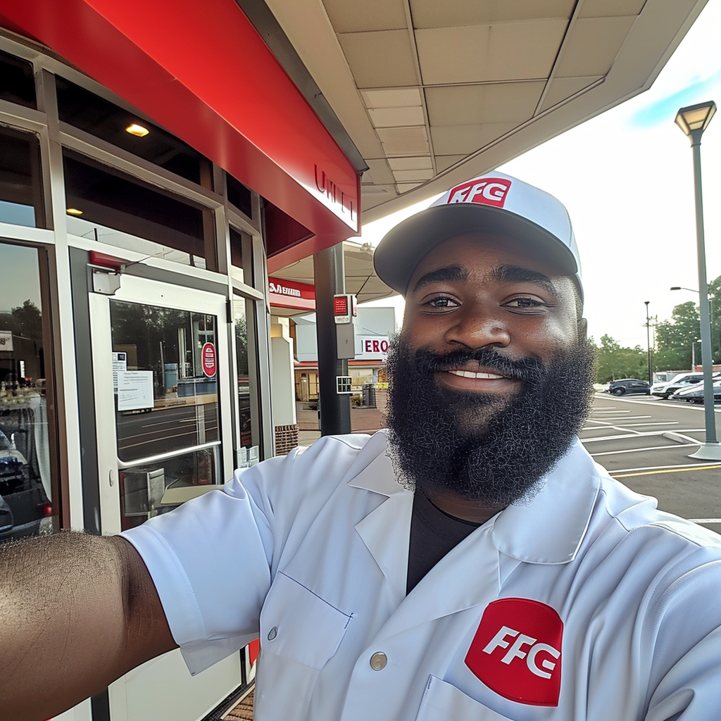 Black Guy in KFC Uniform Taking Selfie