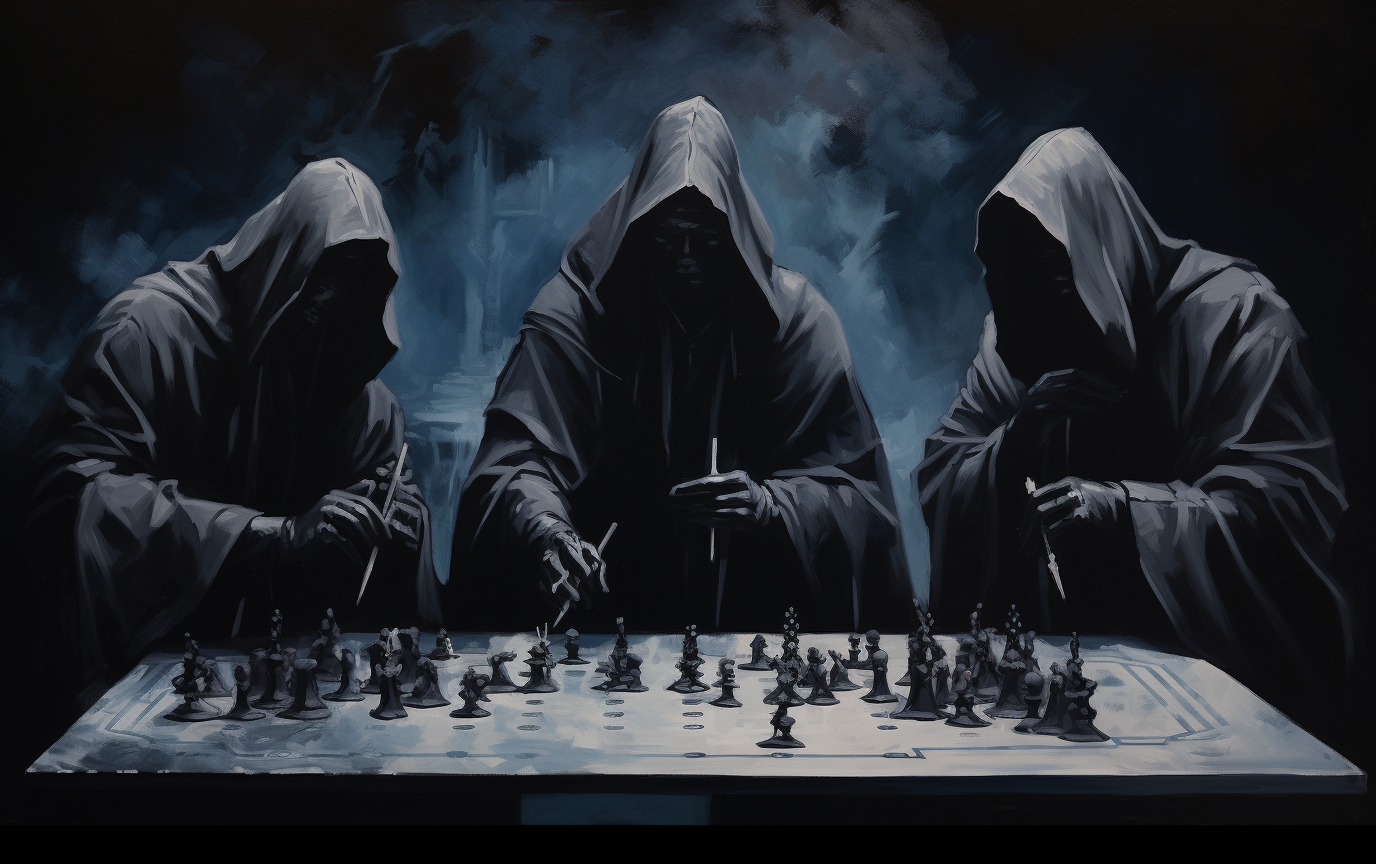 Black hooded men playing board game