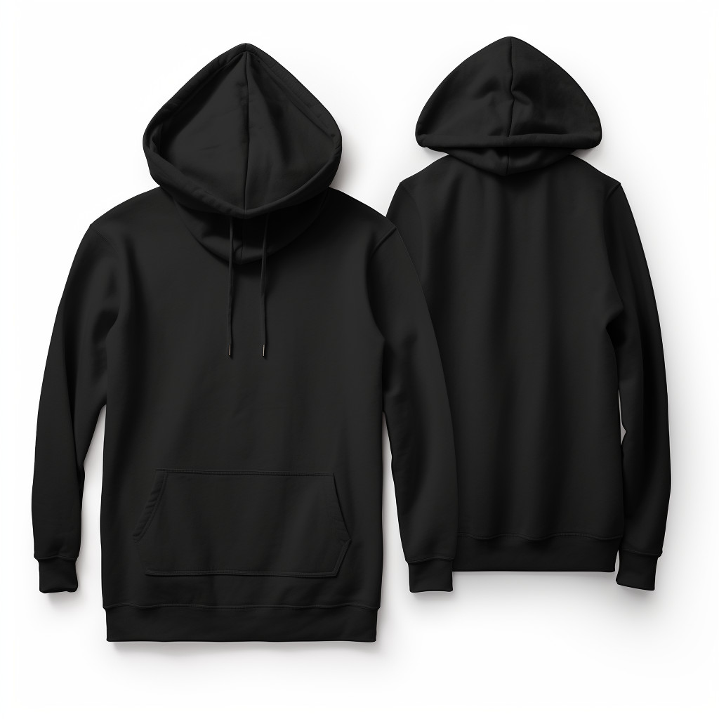 Black Hoodie with Drawstrings, Front and Back