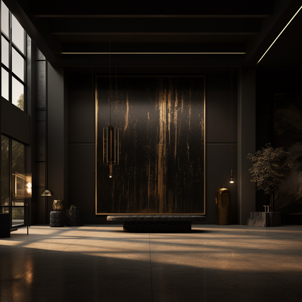 Elegant black interior with golden line