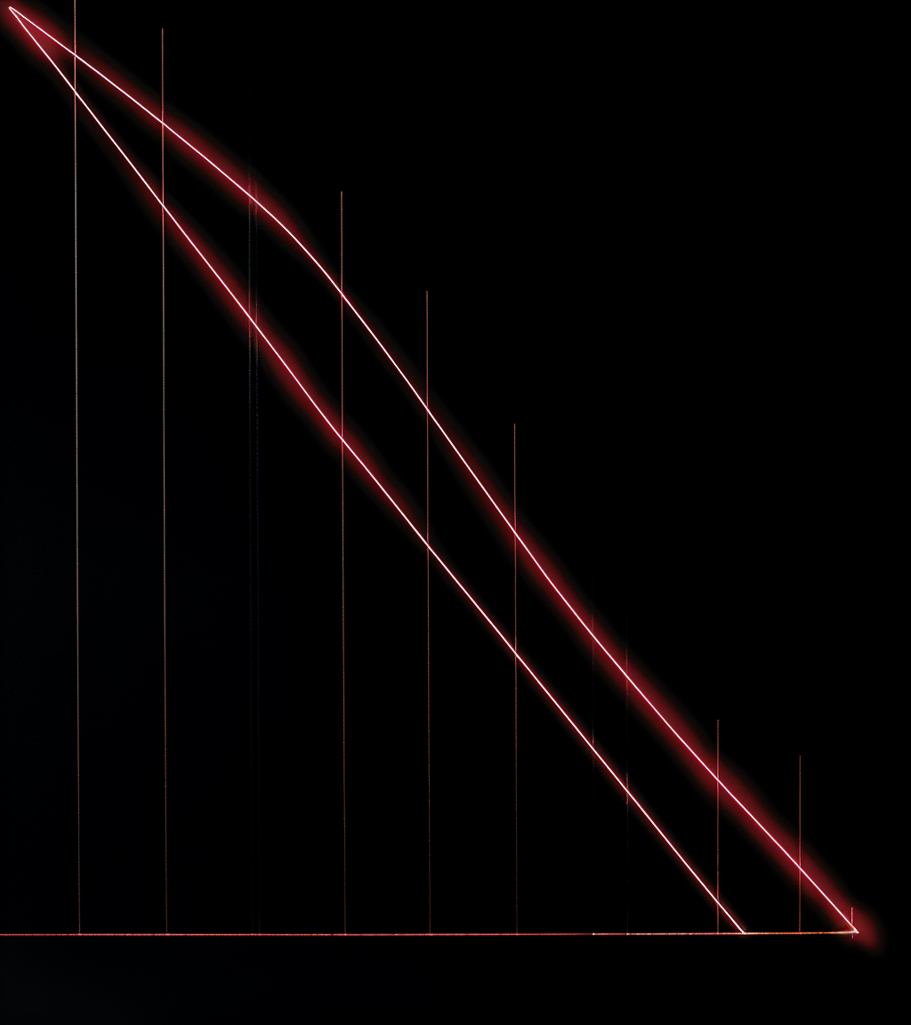 Black line graph showing downward trend