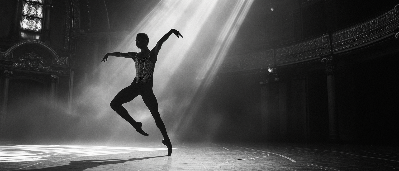 Black male ballet dancer in large hall