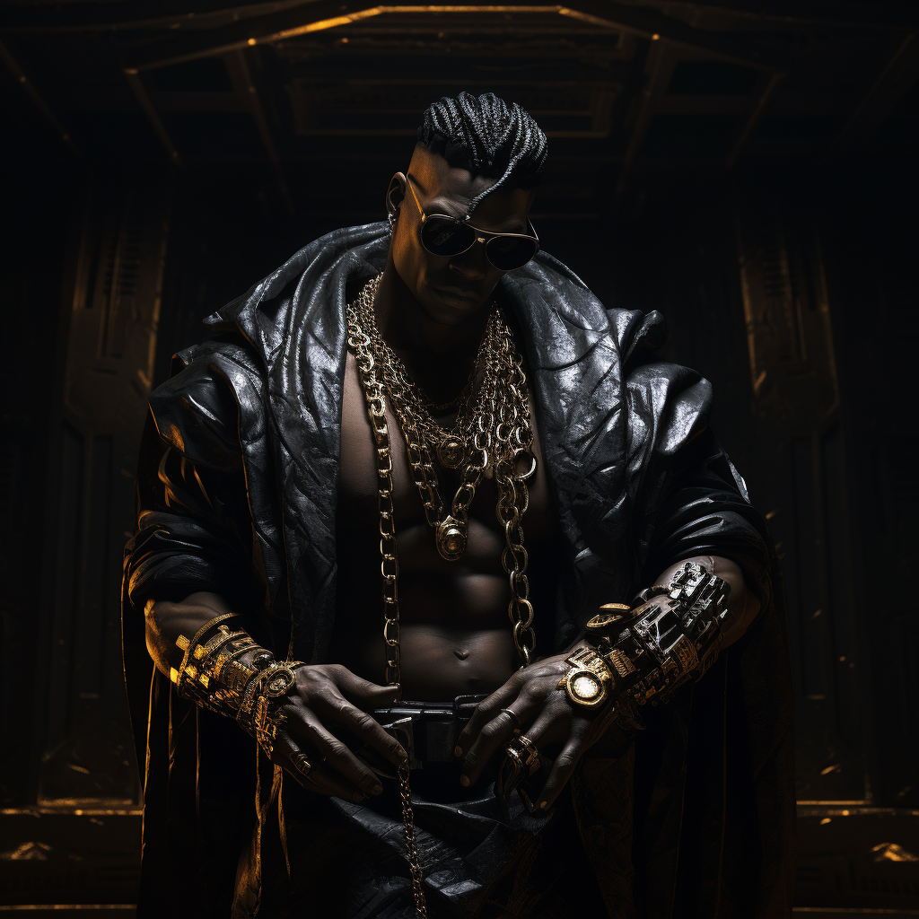 Elegant black male obsidian statue in dark corner