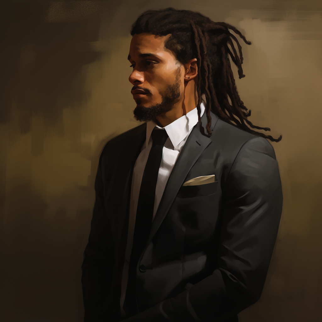 Stylish Black Man with Long Dreadlocks in Black Suit