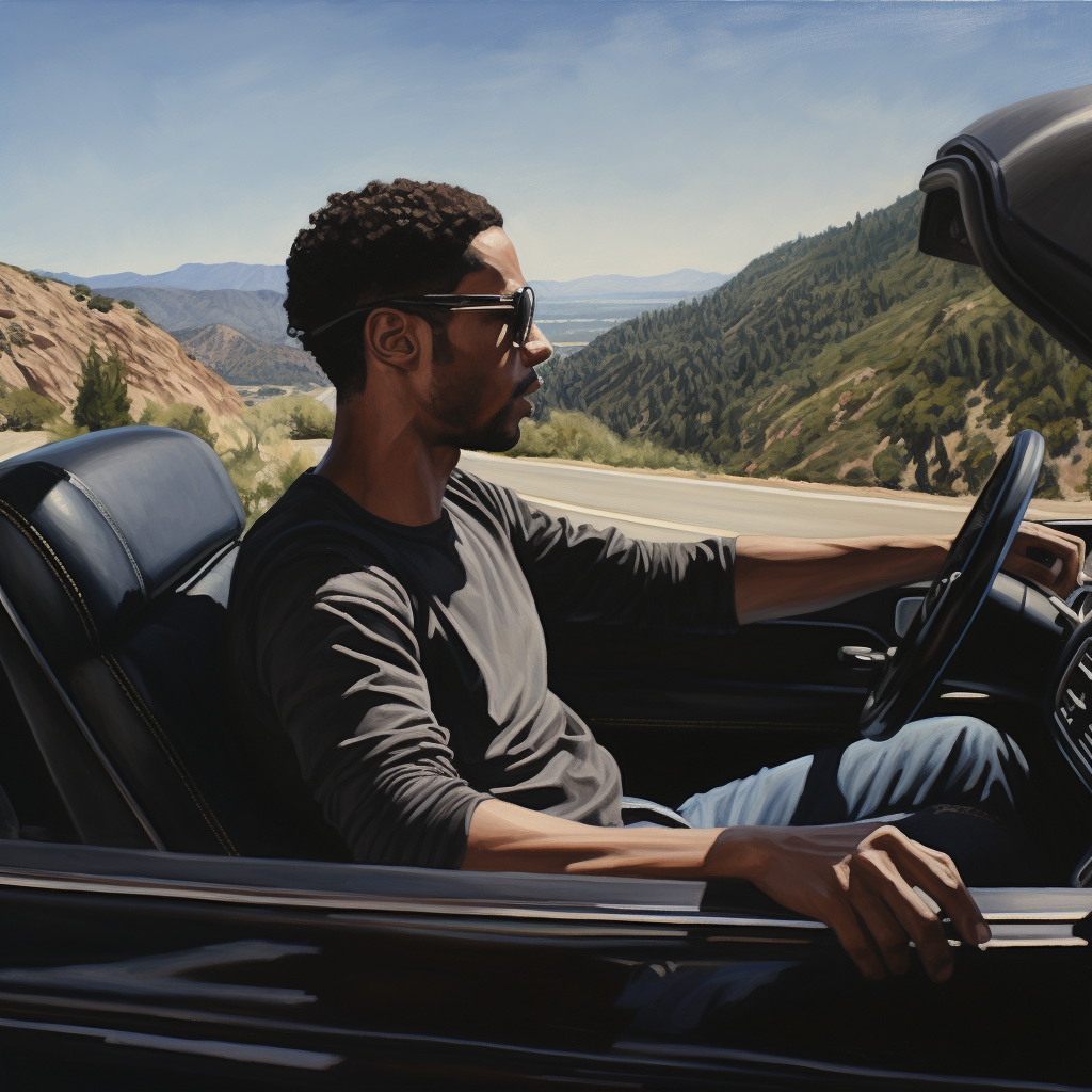 Black Man Driving Convertible Sport Car