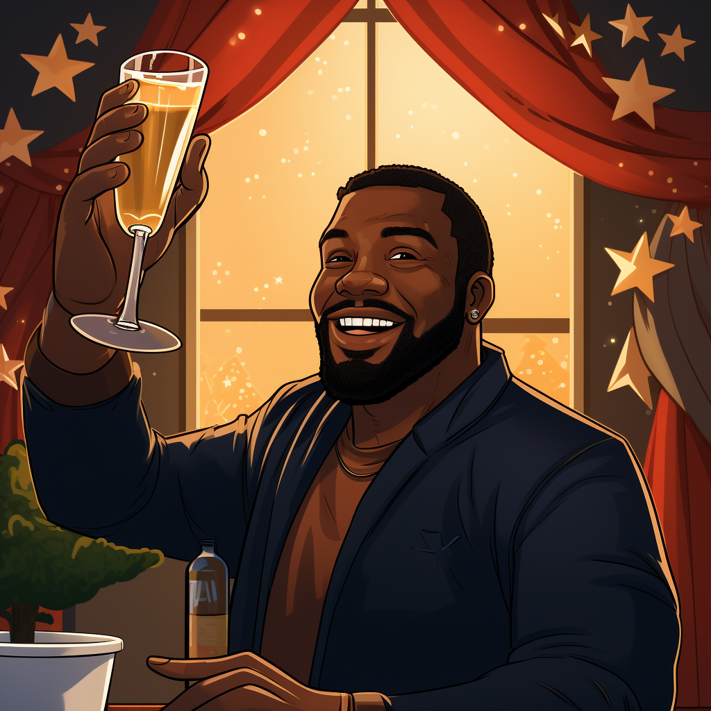Portrait of a Black Man Giving a Toast to All Star Legends Community