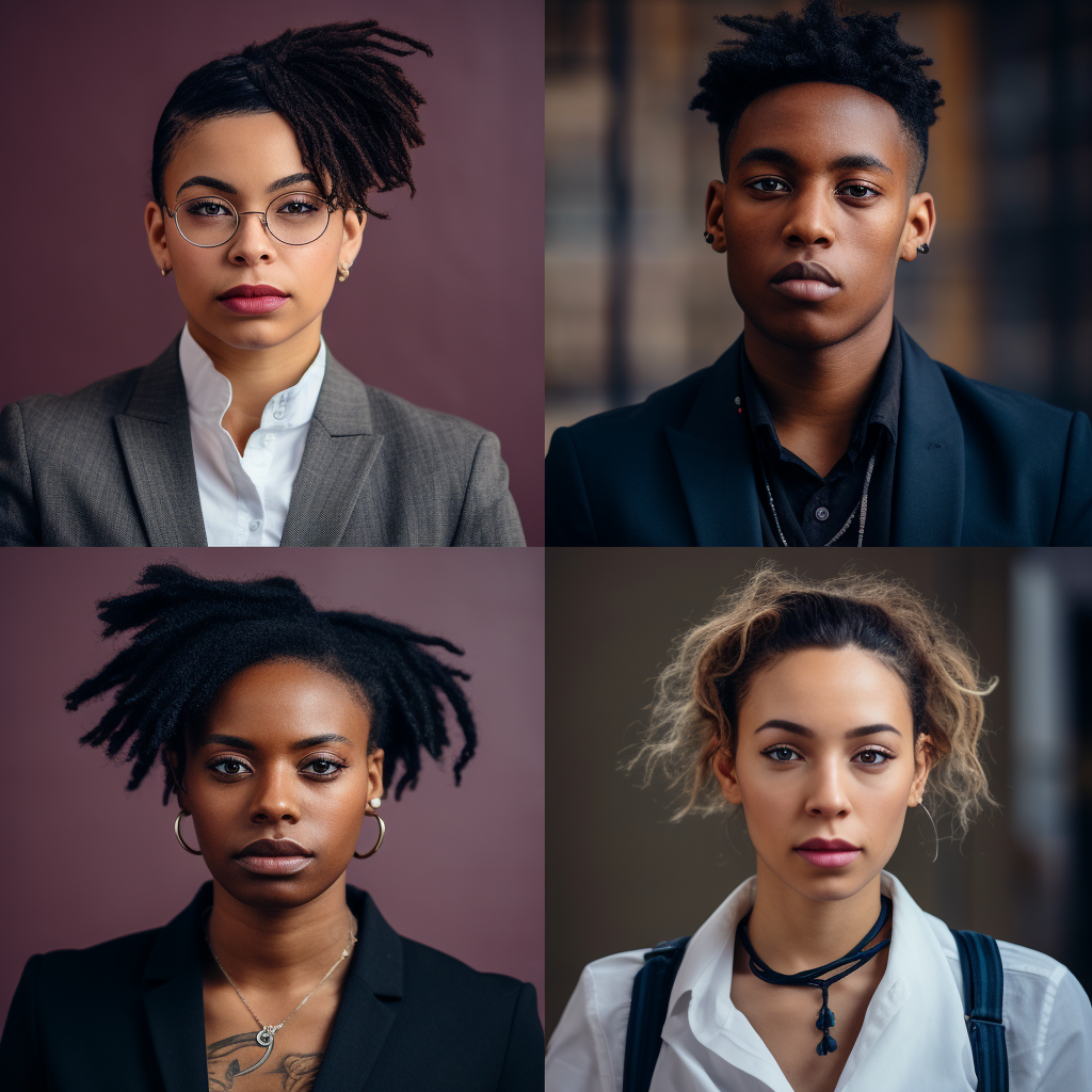 Black non-binary individuals in smart casual attire