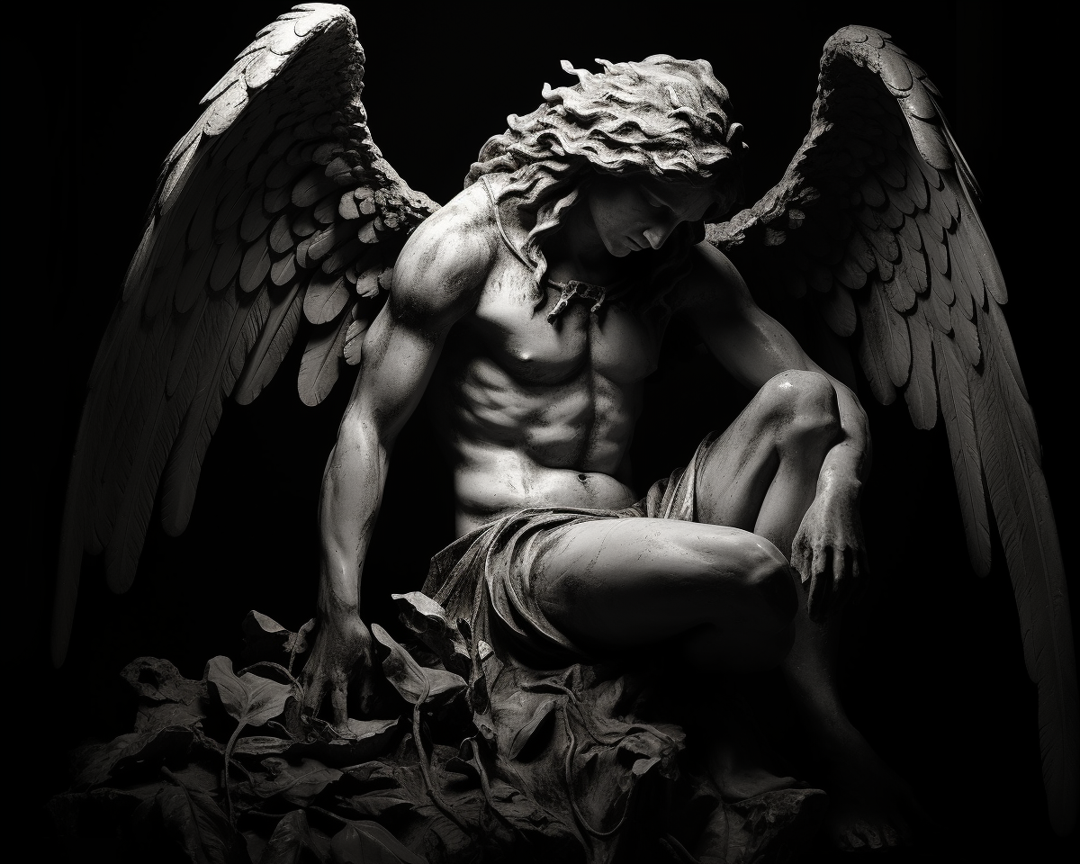 Black and White Angel Sculpture Side