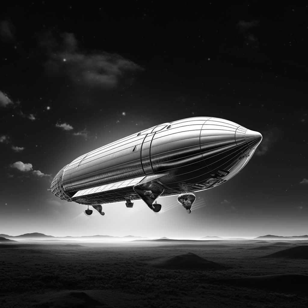 Hyper Realistic Black and White Chroma Floating Blimp in Space