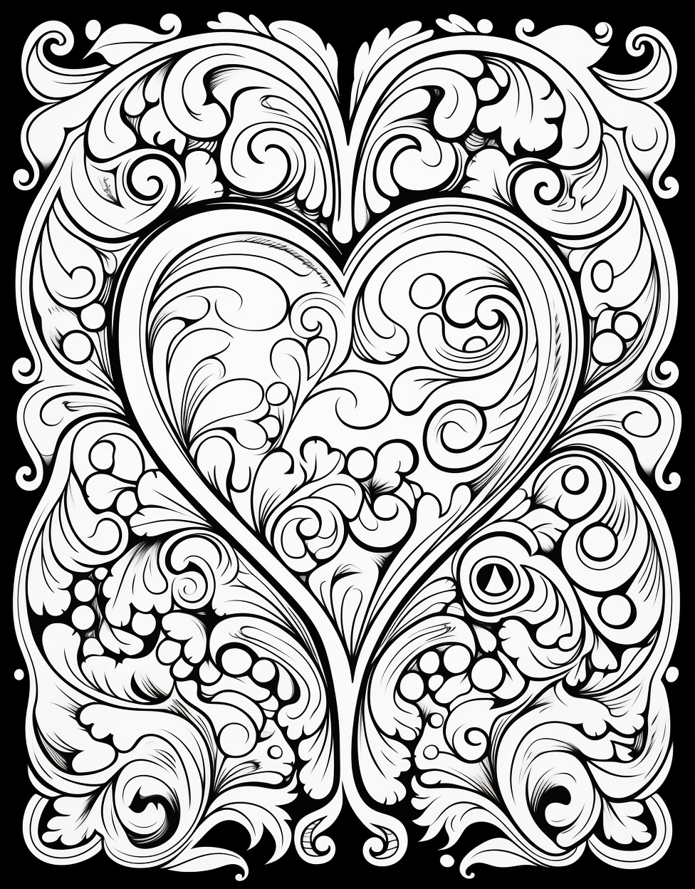 Black and White Mandala Hearts Coloring Design