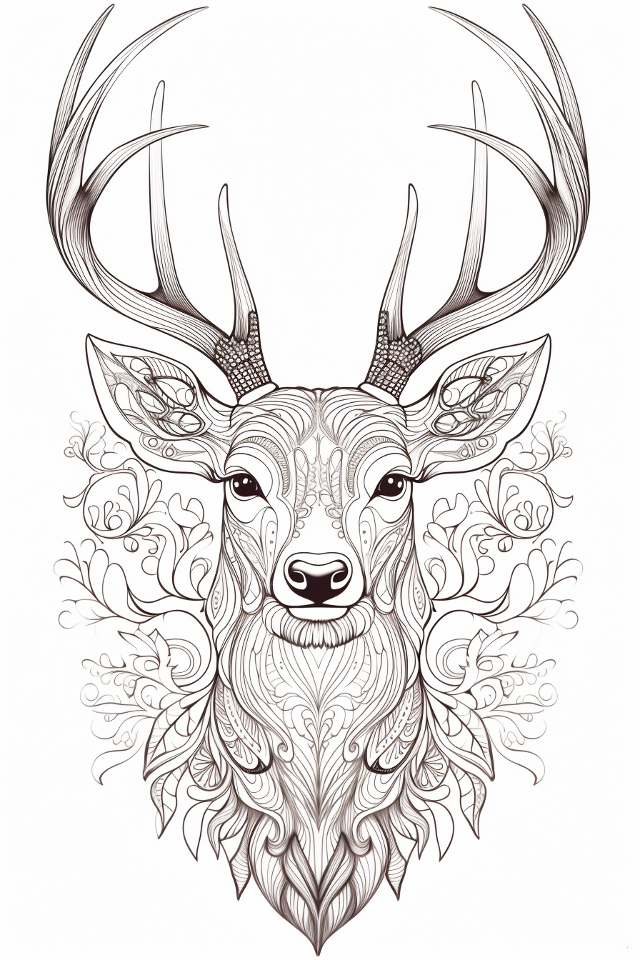 Beautiful black and white deer mandala artwork