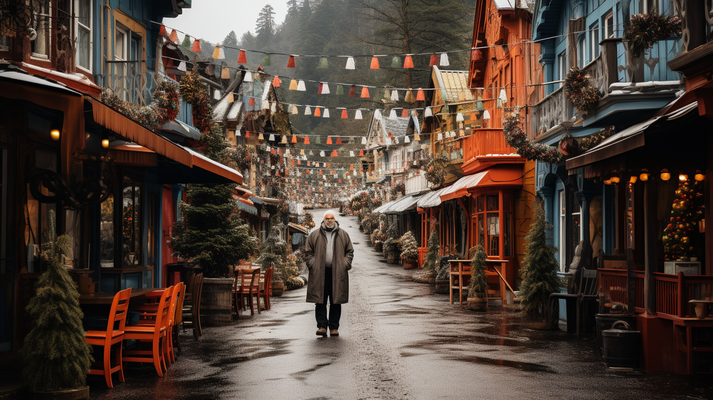 Stylish Adults in Christmas Village