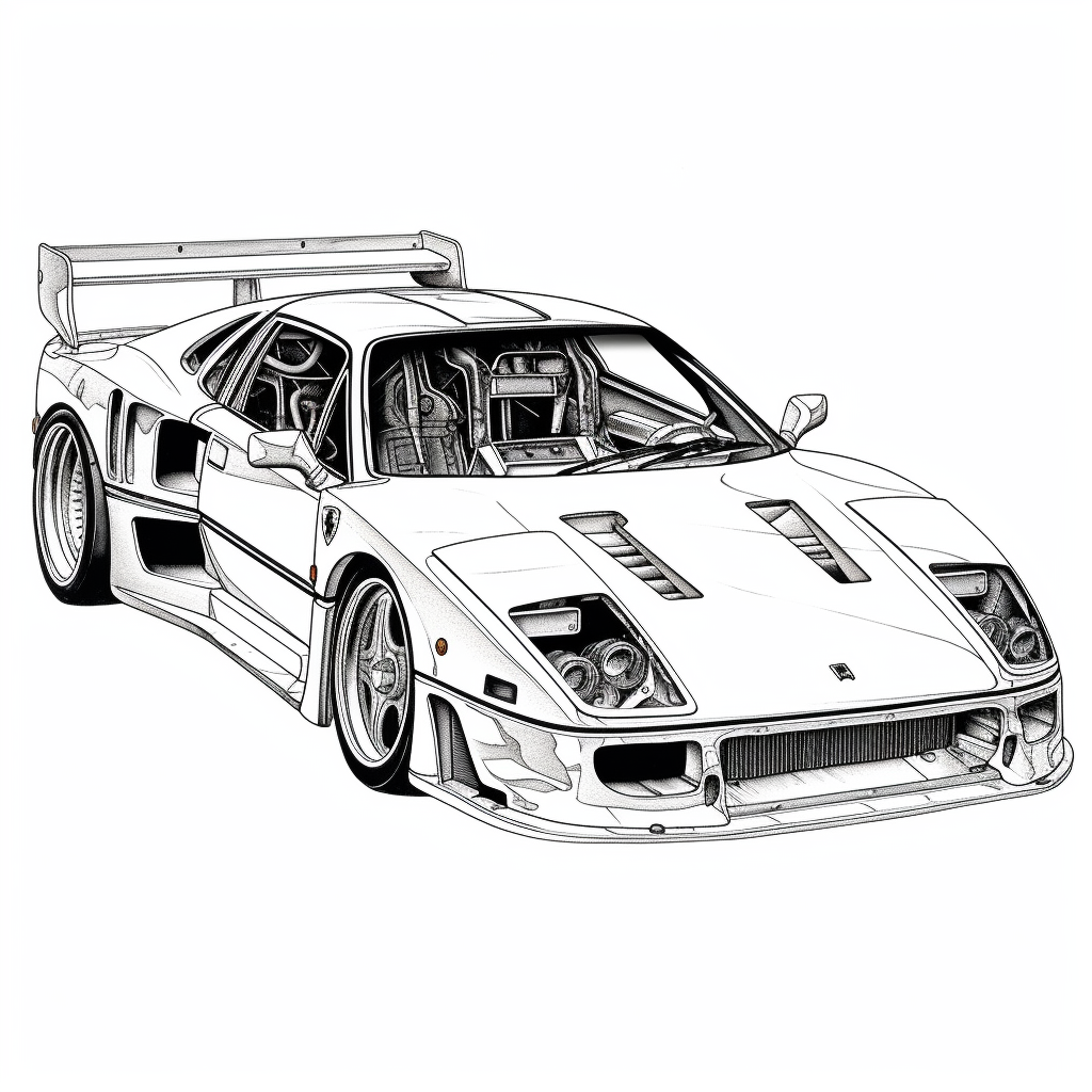 Black and white Ferrari F40 outline