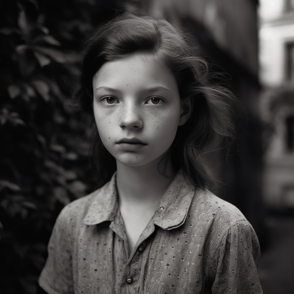 Black and white photograph of a girl