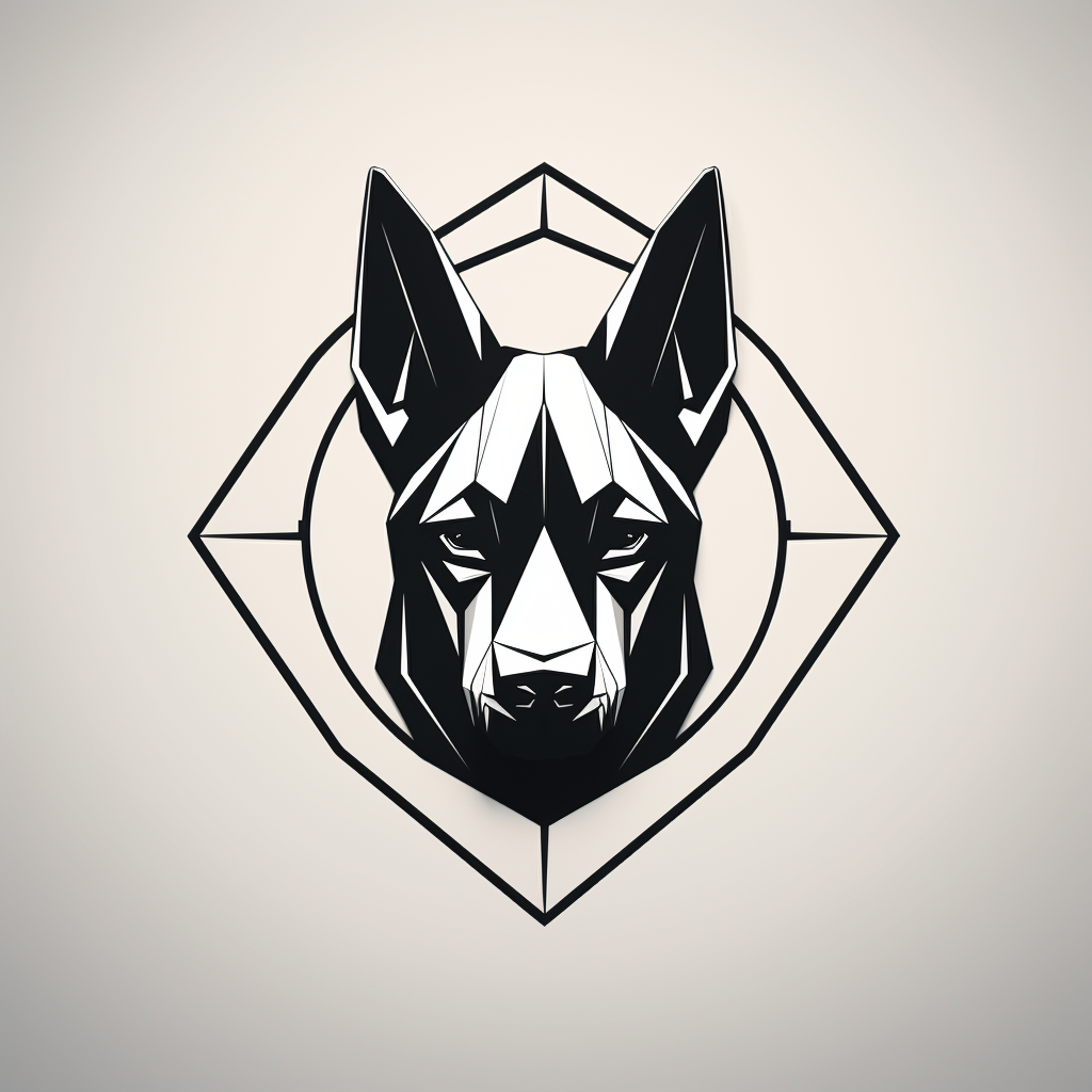 Black and white logo with TDO and geometrical malinois head