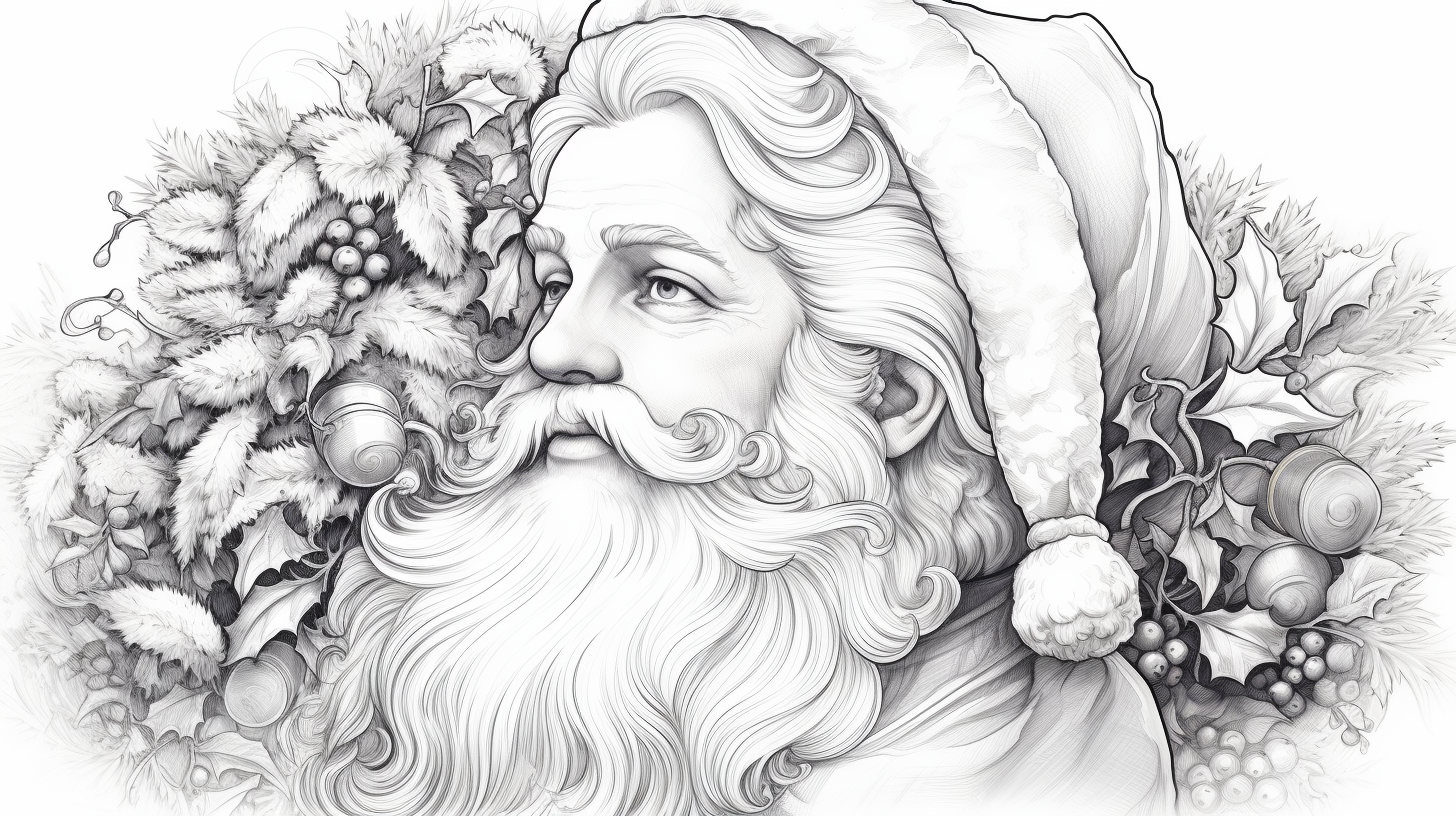 Santa Claus coloring page in black and white