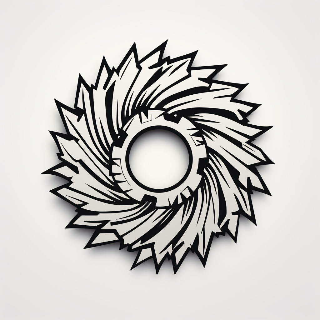 Black and white sawblade logo